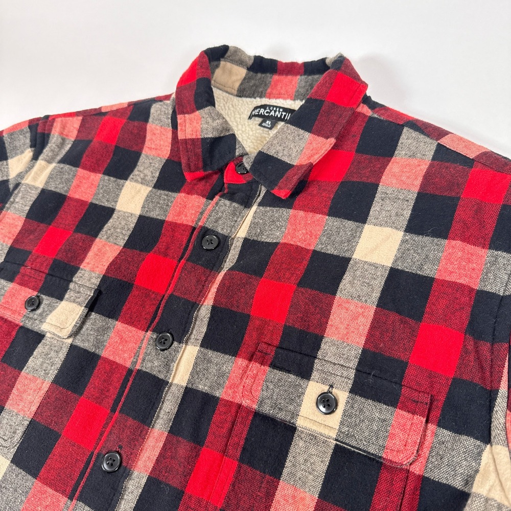 J Crew Shirt Mens XL Red Buffalo Plaid Sherpa Lined Flannel Shacket Workwear